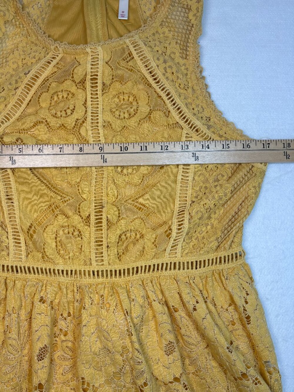 Xhilaration Mustard Yellow Lace Fit Flare Dress Boho Summer Mini Cottagecore M - Picture 6 of 11